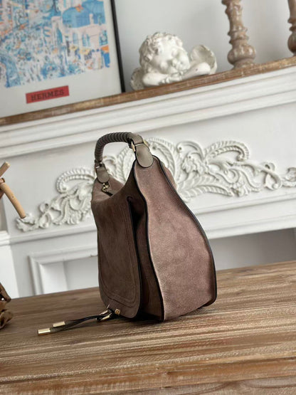 Chloe 26s Marcie Suede Shoulder Bag Taupe Suede