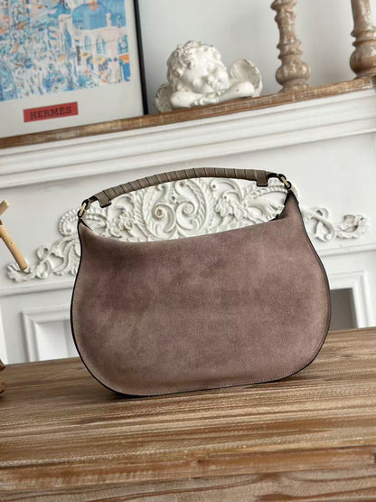 Chloe 26s Marcie Suede Shoulder Bag Taupe Suede