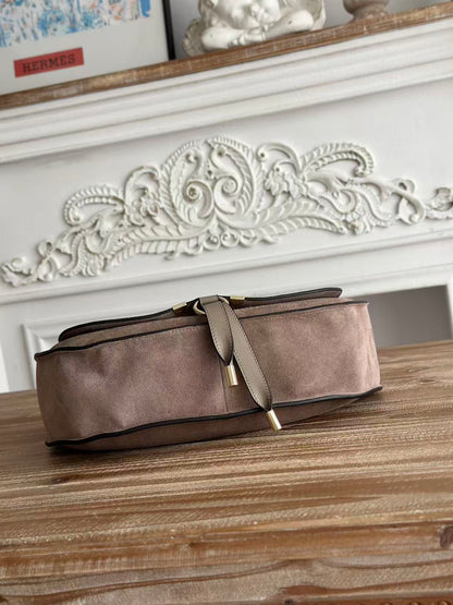 Chloe 26s Marcie Suede Shoulder Bag Taupe Suede