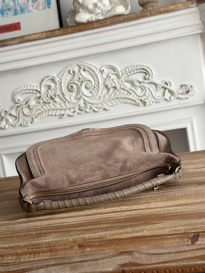 Chloe 26s Marcie Suede Shoulder Bag Taupe Suede