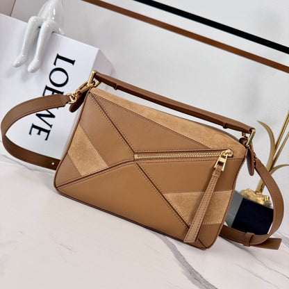 Small Puzzle Bag Brown Calfskin Suede
