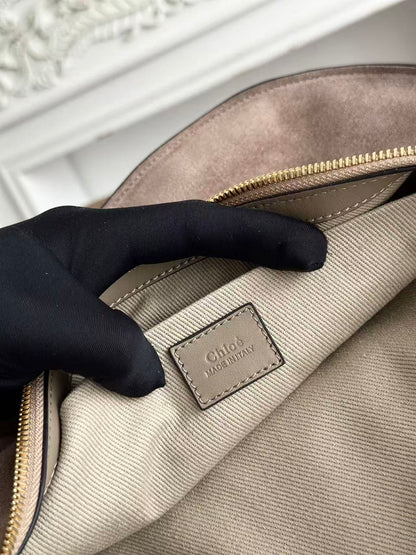 Chloe 26s Marcie Suede Shoulder Bag Taupe Suede