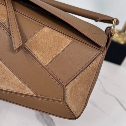 Small Puzzle Bag Brown Calfskin Suede