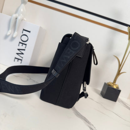 Medium Flex Messenger Black Canvas Brown Suede