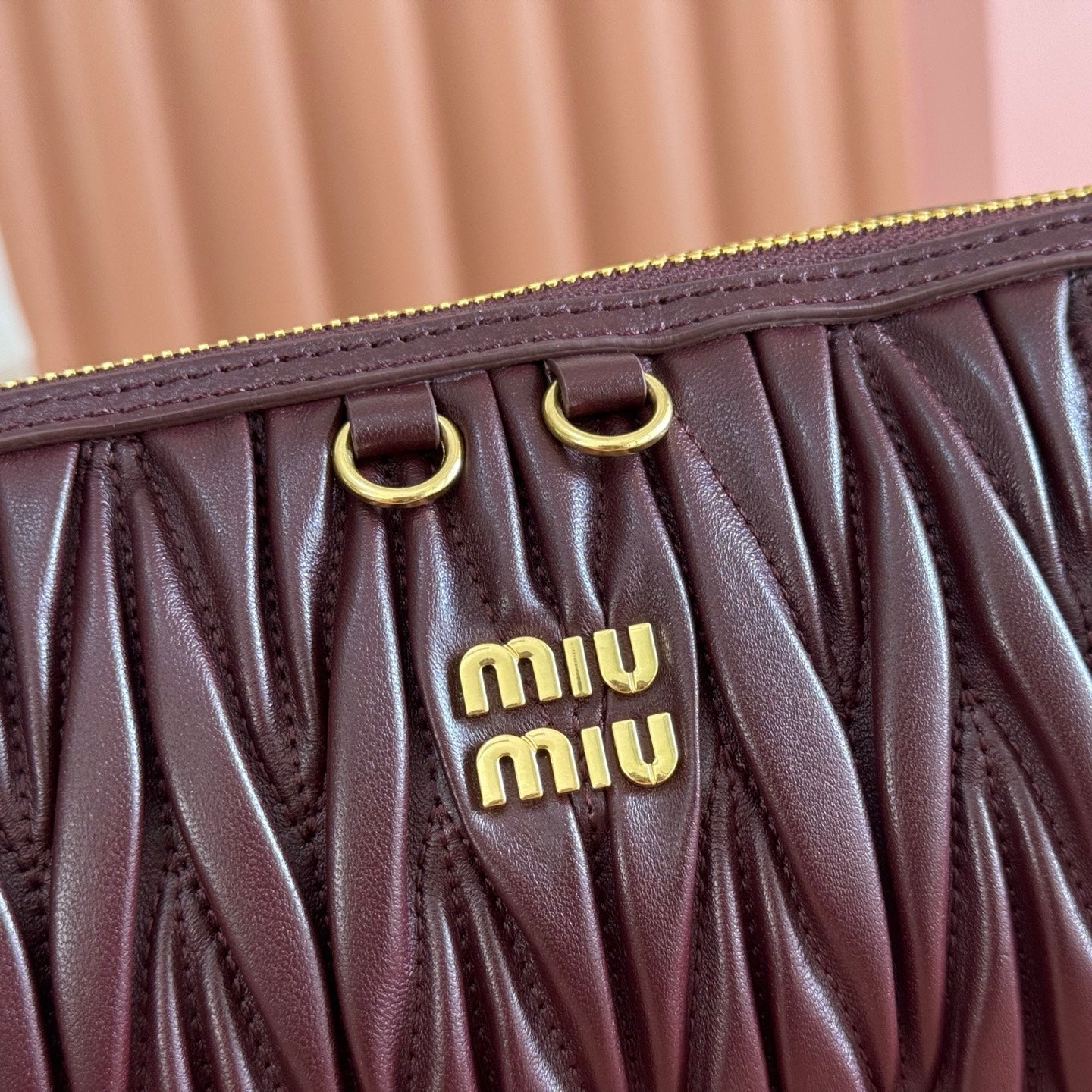 Miu Caprice Clutch Burgundy Matelassé Nappa Leather 280763