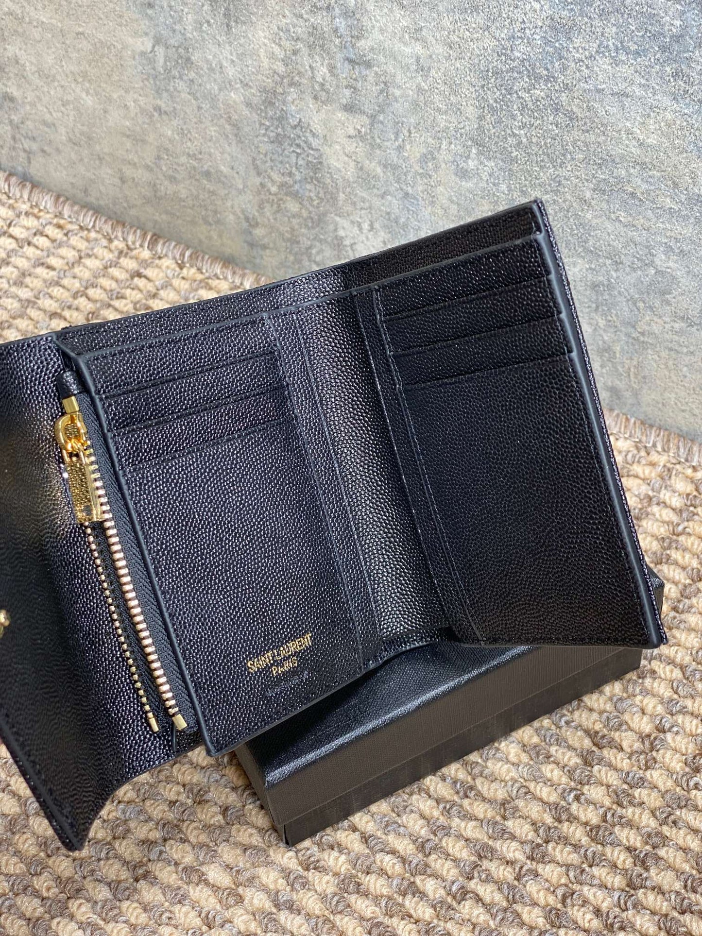 YSL Compact Flap Cassendre Wallet 10cm Black Leather GHW