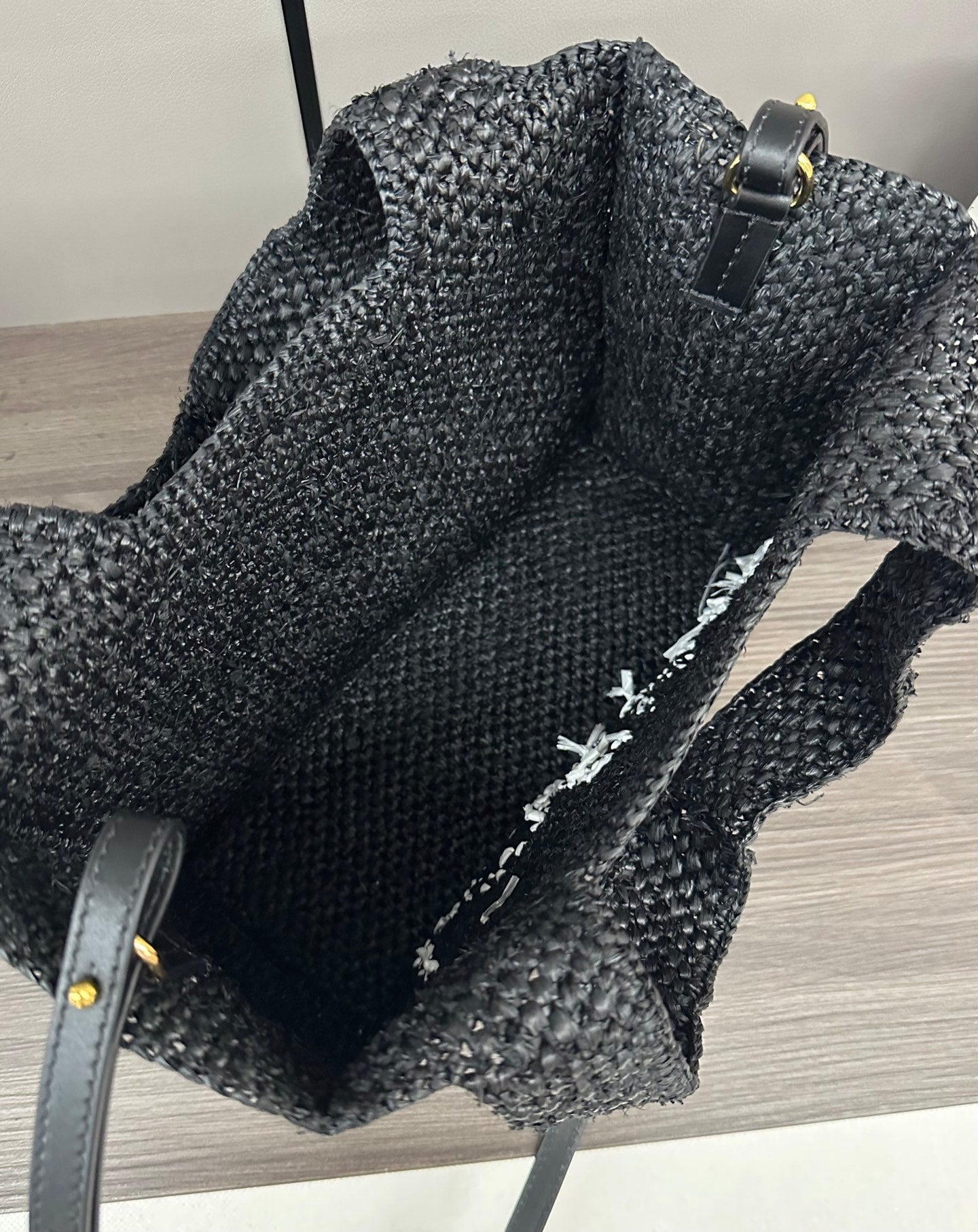 Loewe Small Font Tote Black Raffia