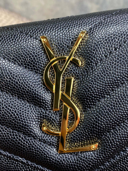 YSL Cassandre Envelope Flap Wallet Black Caviar Cowhide GHW