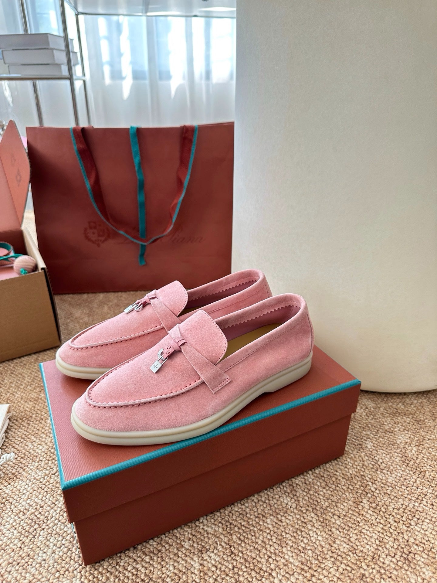 Pink Suede Slip-On Loafers, Loro Piana Style