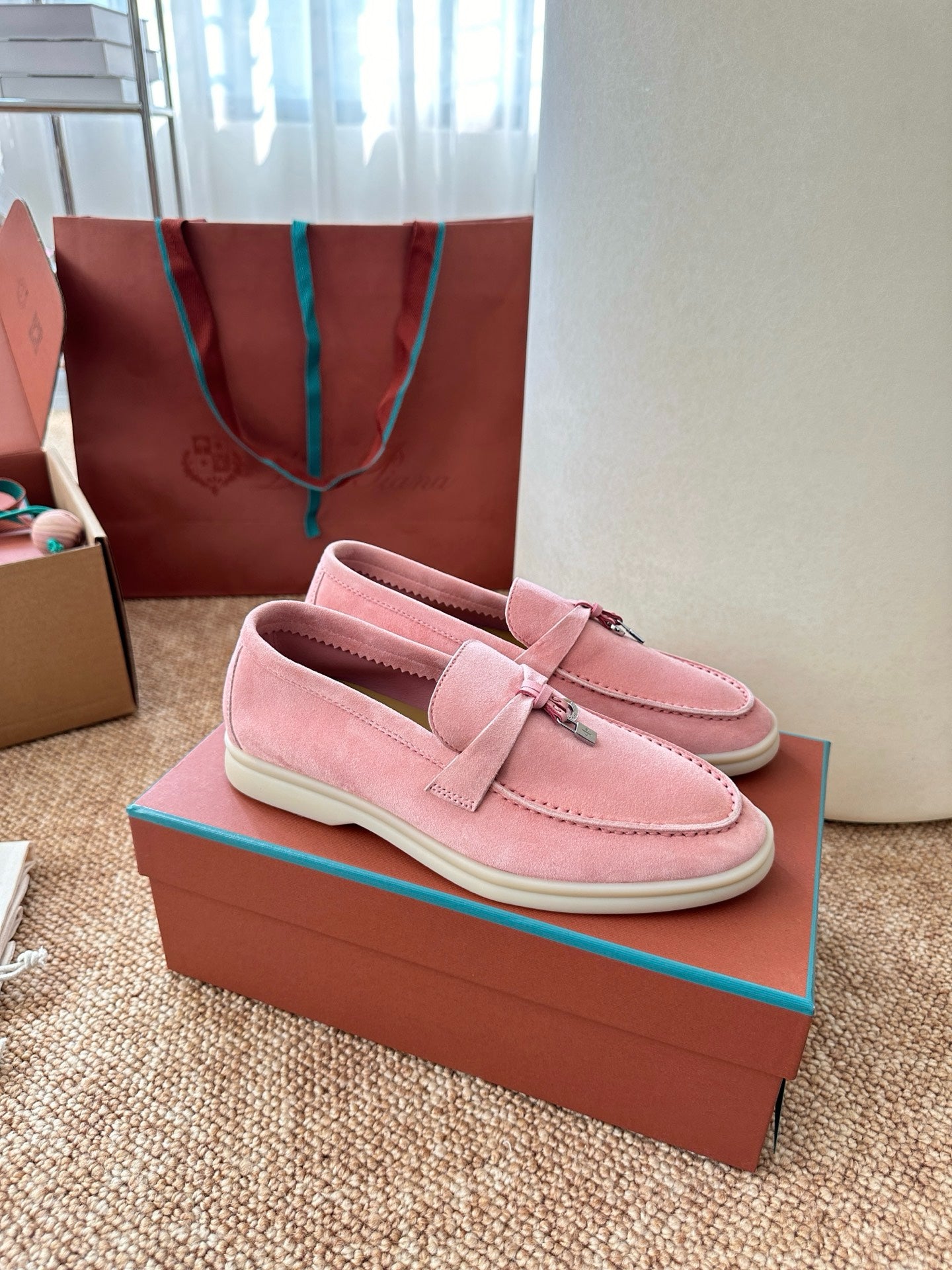 Pink Suede Slip-On Loafers, Loro Piana Style