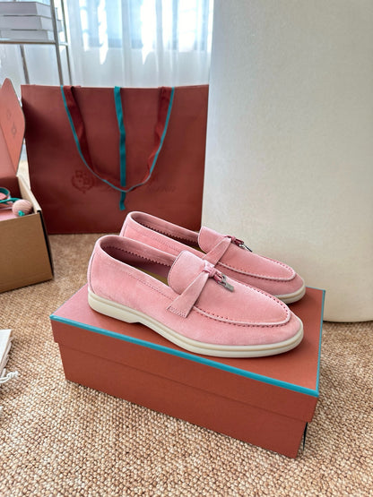 Pink Suede Slip-On Loafers, Loro Piana Style