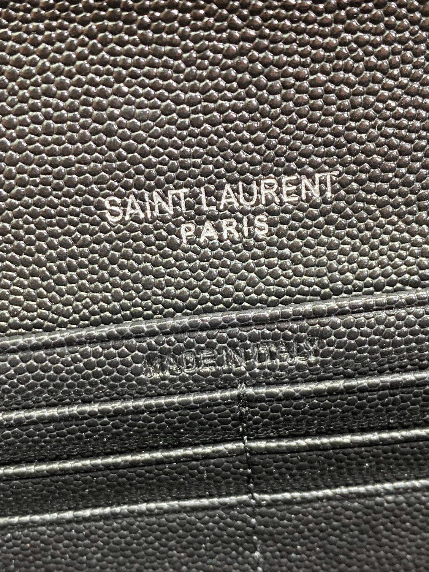 YSL Cassandre Envelope Flap Wallet Full Black Caviar Cowhide