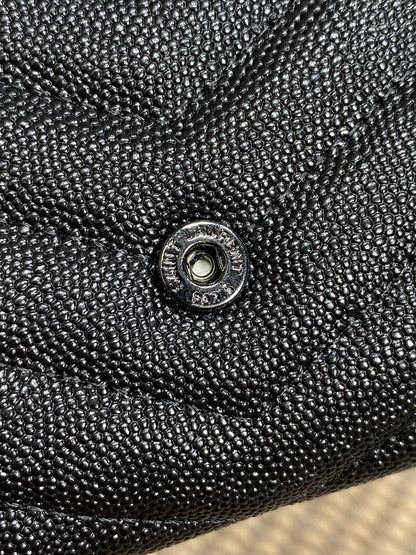 YSL Cassandre Envelope Flap Wallet Full Black Caviar Cowhide