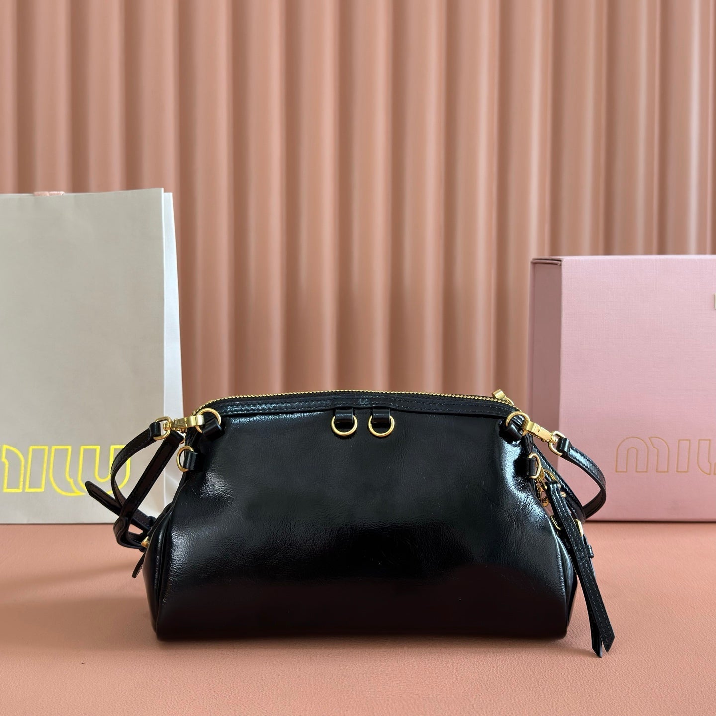 Miu Caprice Clutch  Black Leather 280753