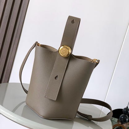 Loewe Mini Pebble Bucket Bag Taupe Grained Calfskin