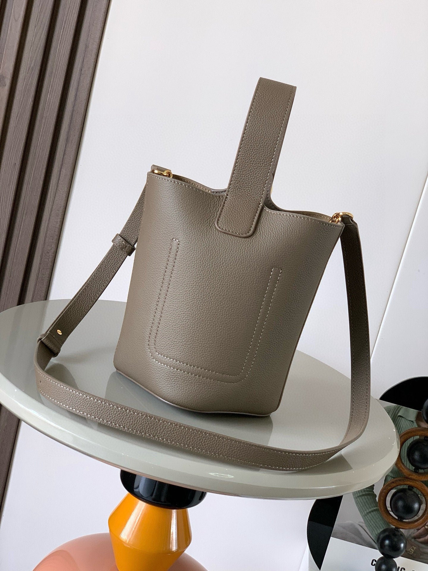 Loewe Mini Pebble Bucket Bag Taupe Grained Calfskin