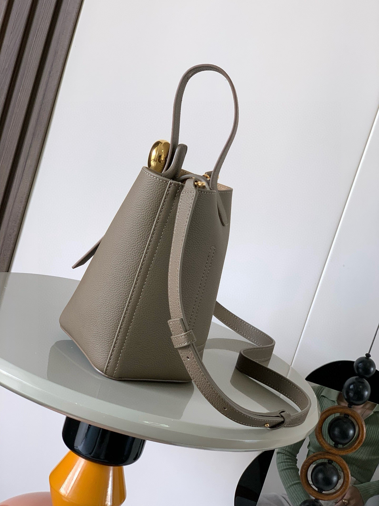Loewe Mini Pebble Bucket Bag Taupe Grained Calfskin