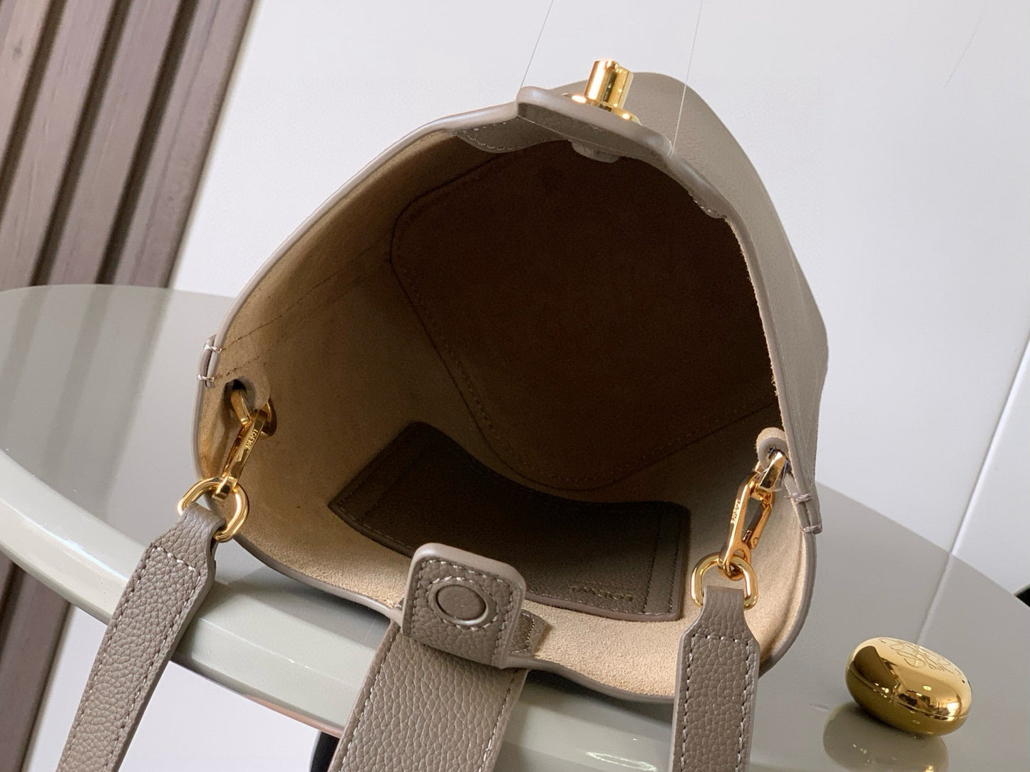 Loewe Mini Pebble Bucket Bag Taupe Grained Calfskin