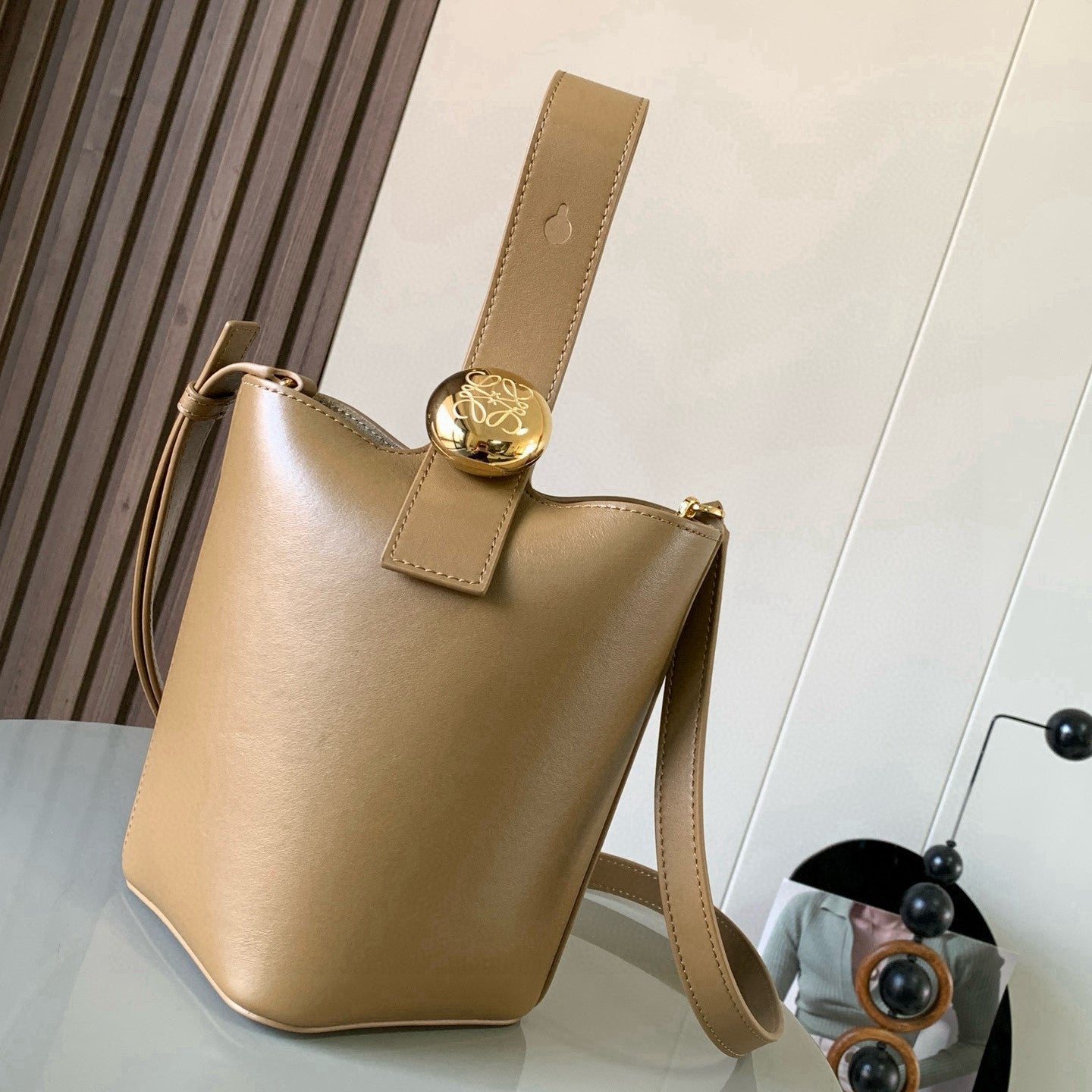 Loewe Mini Pebble Bucket Bag Bronze Brown Smooth Calfskin