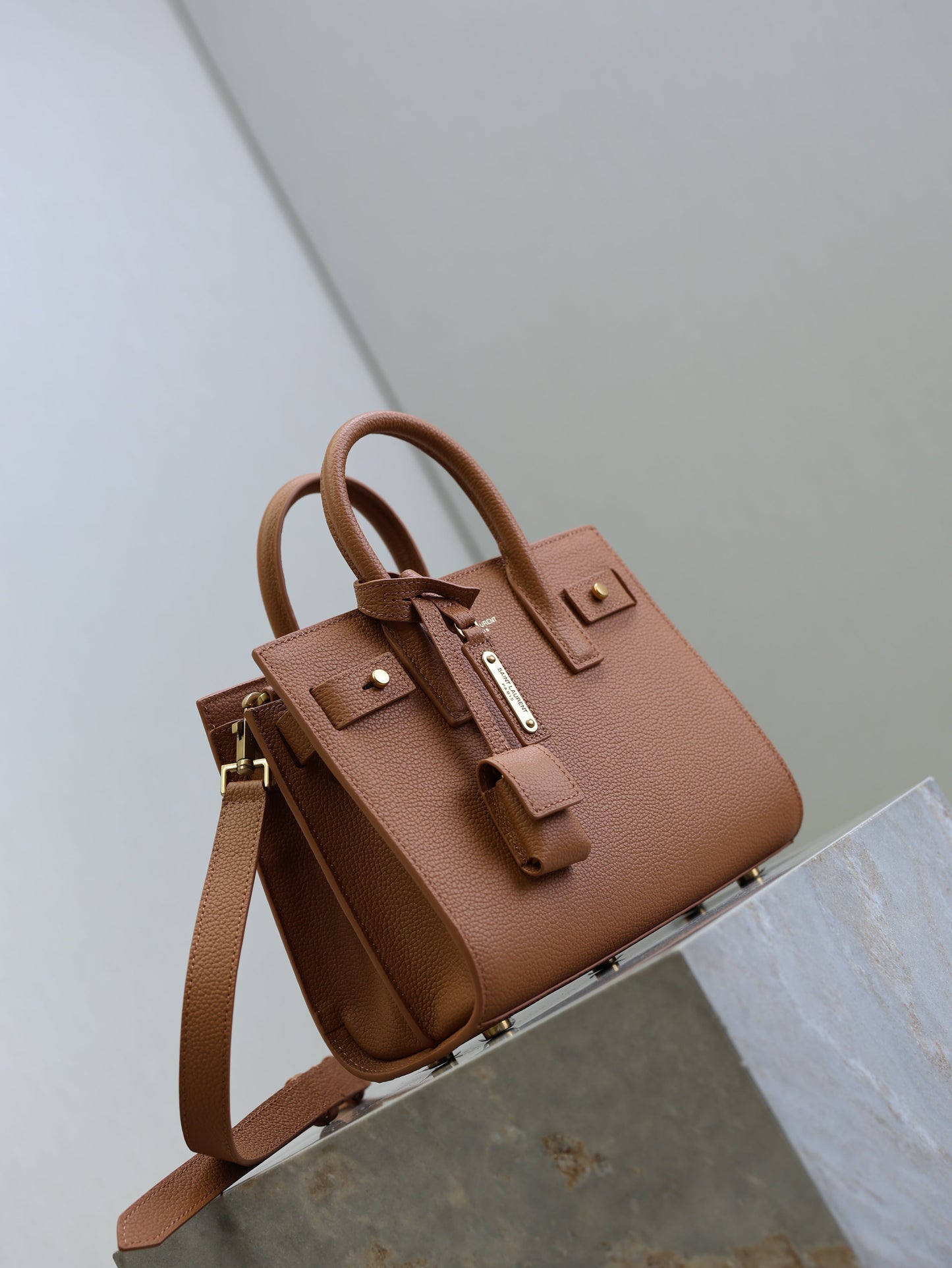 YSL Sac De Jour Nano 22cm Brown Grain Cowhide GHW