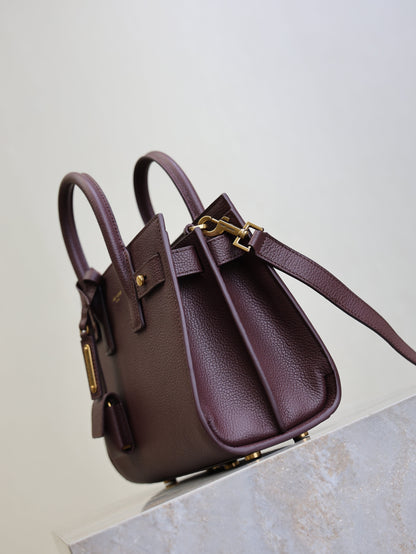 YSL Sac De Jour Nano 22cm Dark Burgundy Grain Cowhide GHW