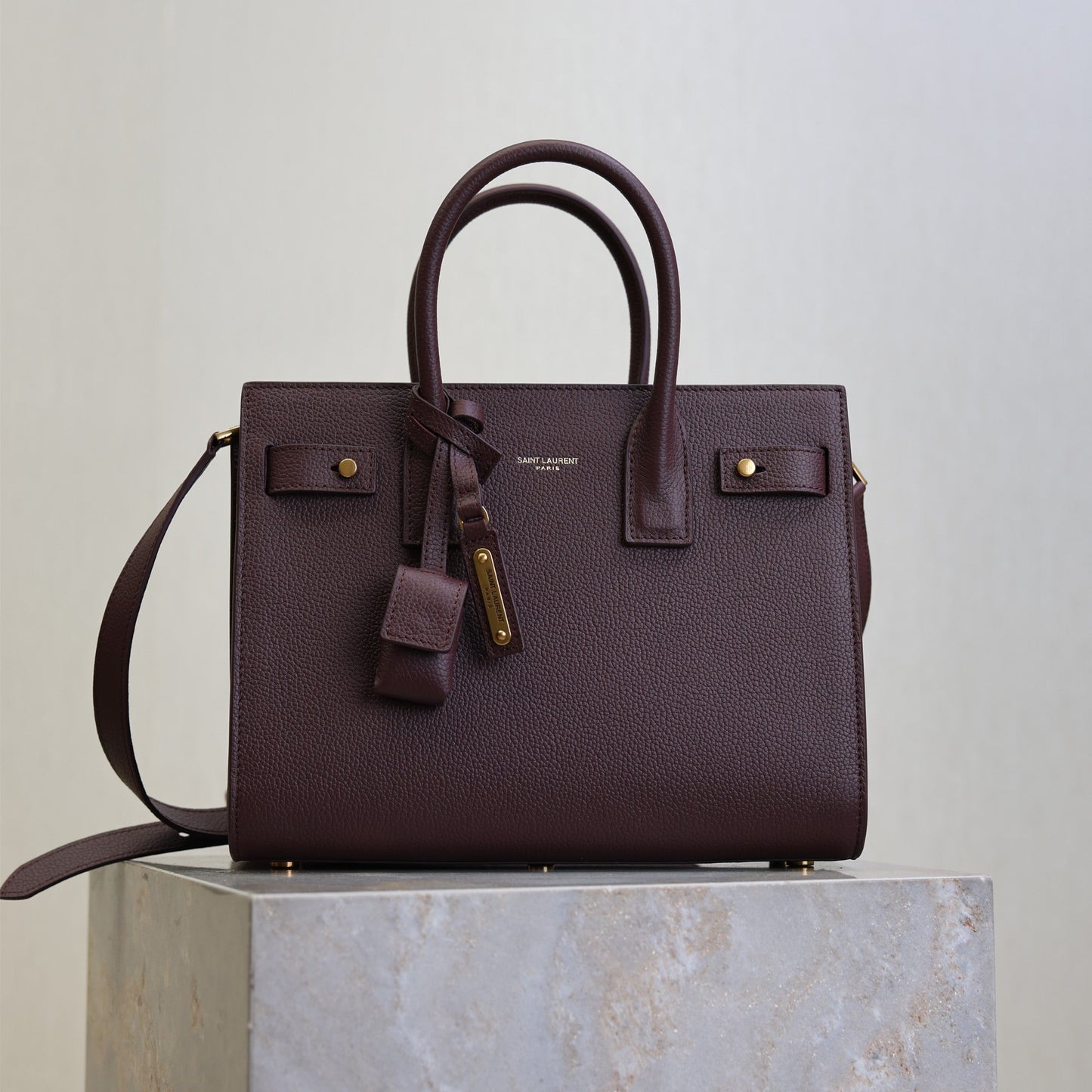 YSL Sac De Jour Nano 26cm Dark Burgundy Grain Cowhide GHW