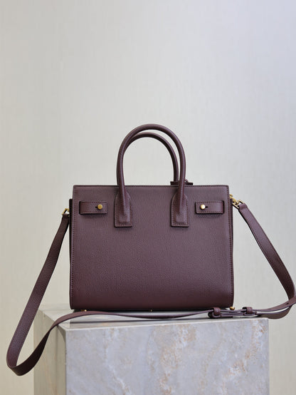YSL Sac De Jour Nano 26cm Dark Burgundy Grain Cowhide GHW