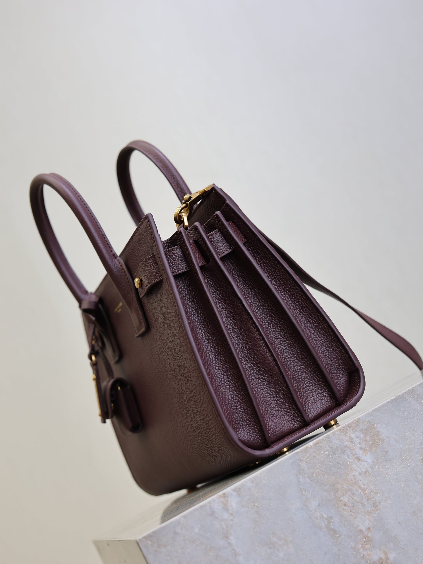 YSL Sac De Jour Nano 26cm Dark Burgundy Grain Cowhide GHW