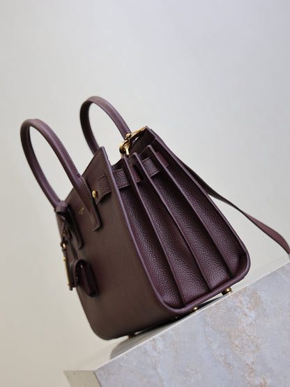 YSL Sac De Jour Nano 26cm Dark Burgundy Grain Cowhide GHW
