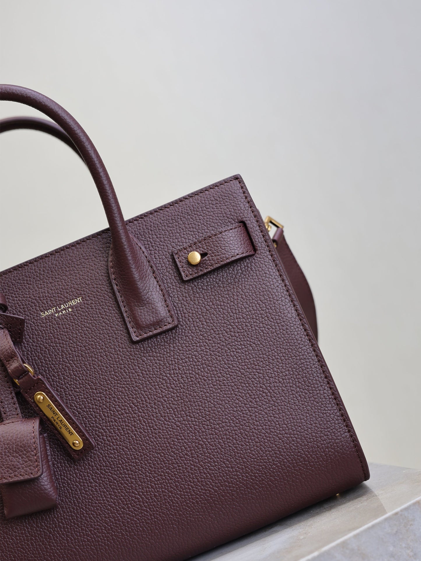 YSL Sac De Jour Nano 26cm Dark Burgundy Grain Cowhide GHW