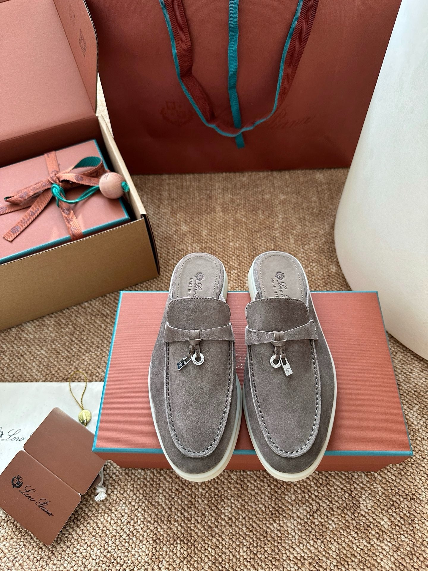 Loro Piana Summer Charms Walk Suede Mules - Grey