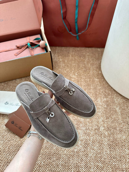 Loro Piana Summer Charms Walk Suede Mules - Grey