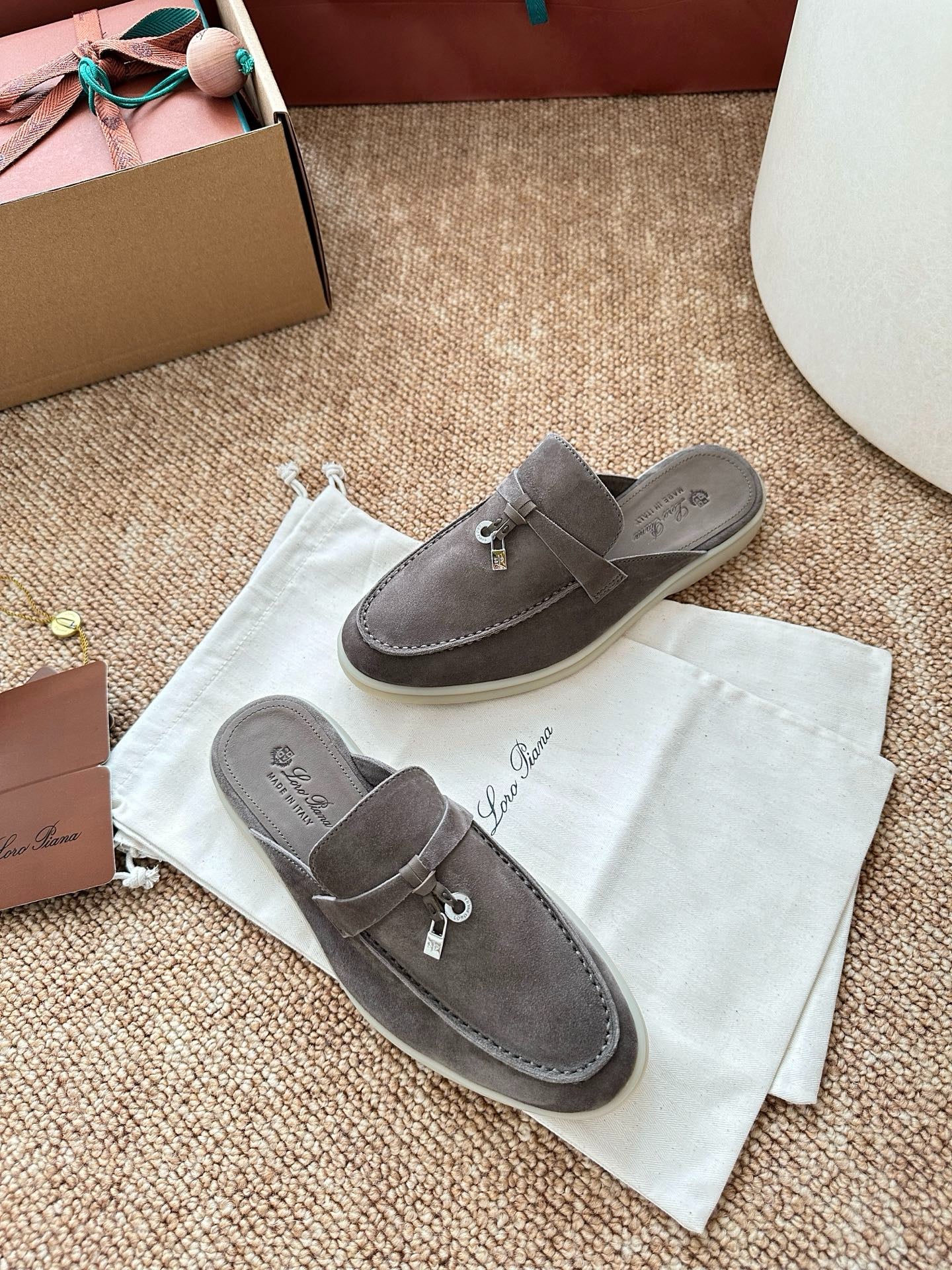 Loro Piana Summer Charms Walk Suede Mules - Grey