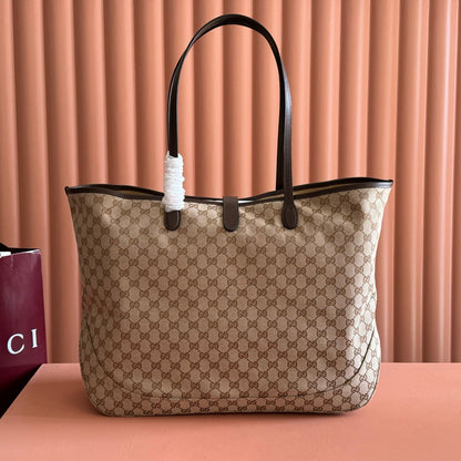 GG Jackie Large Tote Bag Brown Beige Canvas