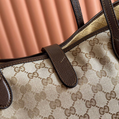 GG Jackie Large Tote Bag Brown Beige Canvas