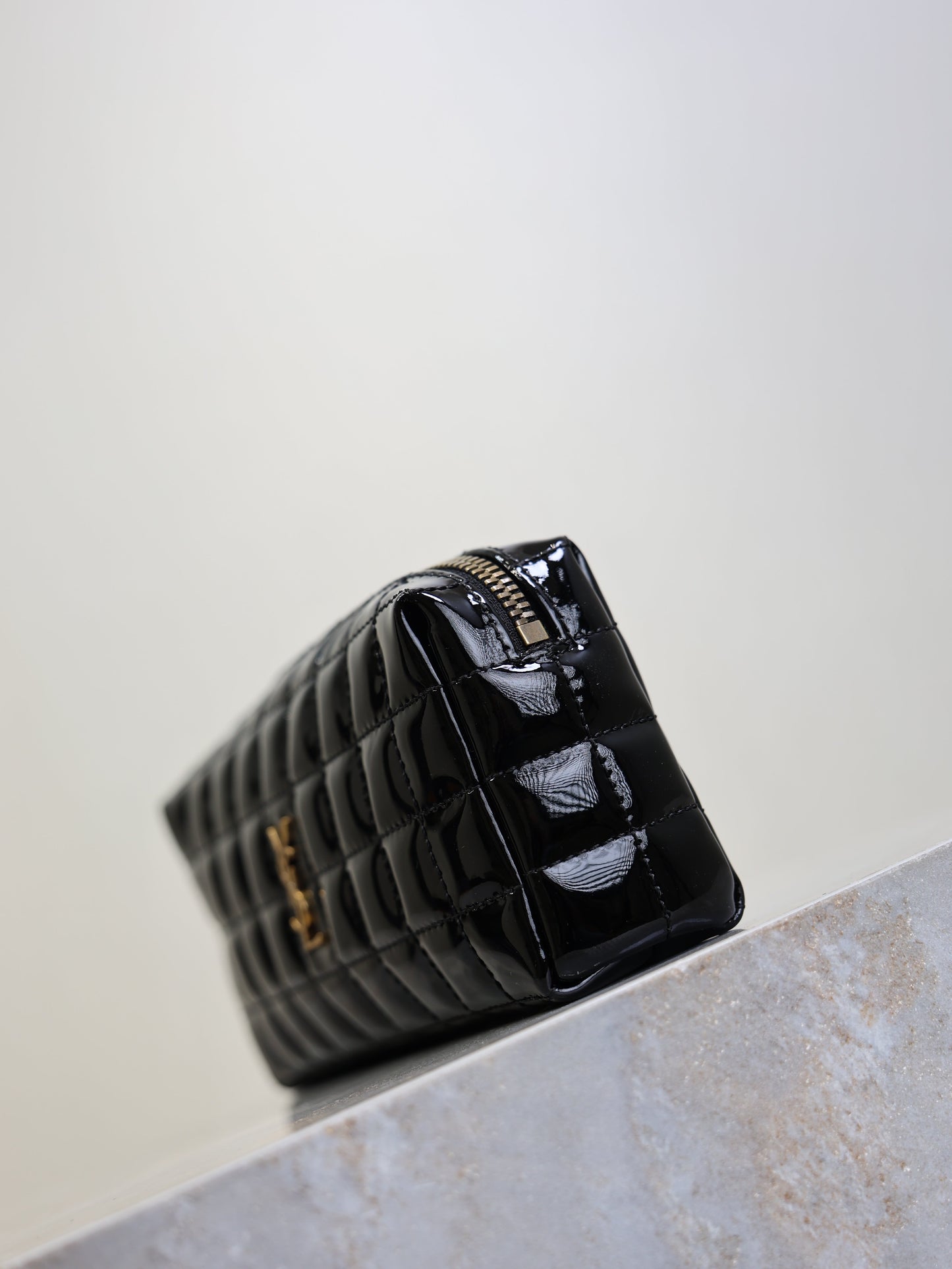 YSL Cassandre Matelassé Chain Clutch 18.5cm Black Patent Leather
