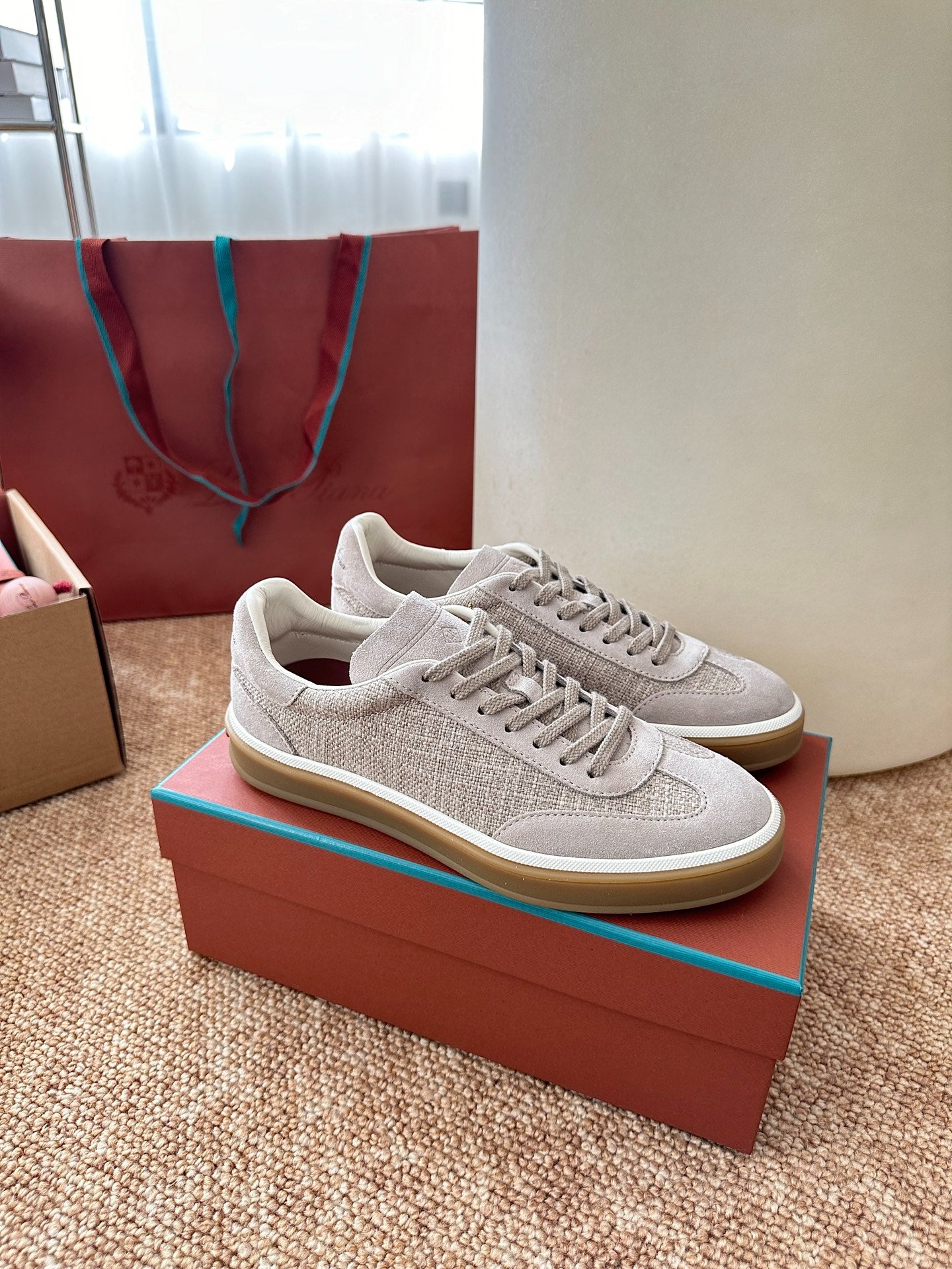 Loro Piana Suede & Linen Low-Top Sneakers - Light Beige