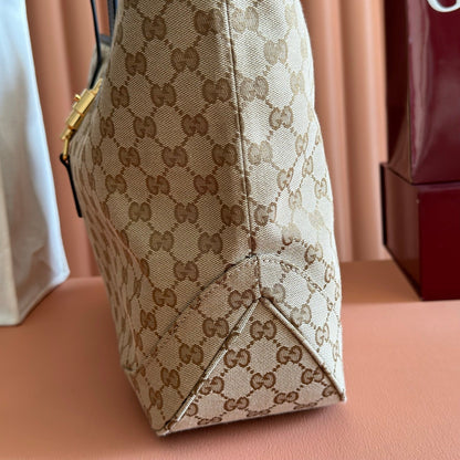GG Jackie Medium Tote Bag Brown Beige Canvas