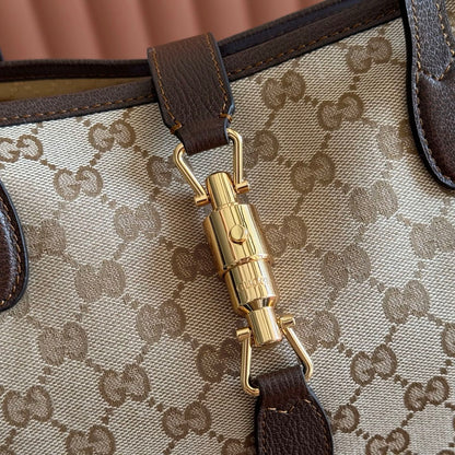 GG Jackie Medium Tote Bag Brown Beige Canvas