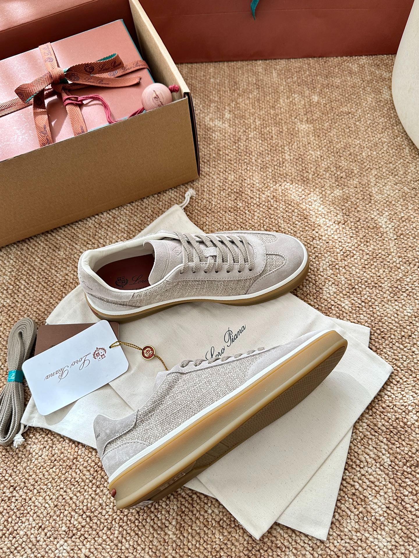 Loro Piana Suede & Linen Low-Top Sneakers - Light Beige