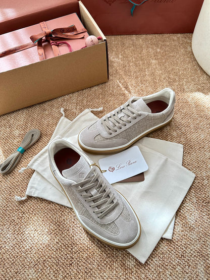 Loro Piana Suede & Linen Low-Top Sneakers - Light Beige