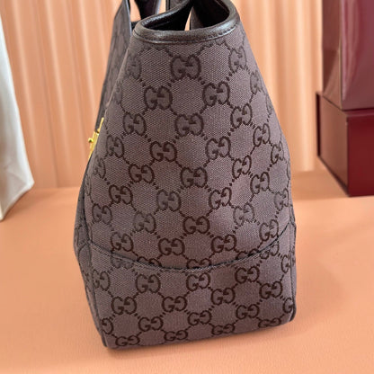 GG Mercato Medium Tote Bag Dark Brown Canvas
