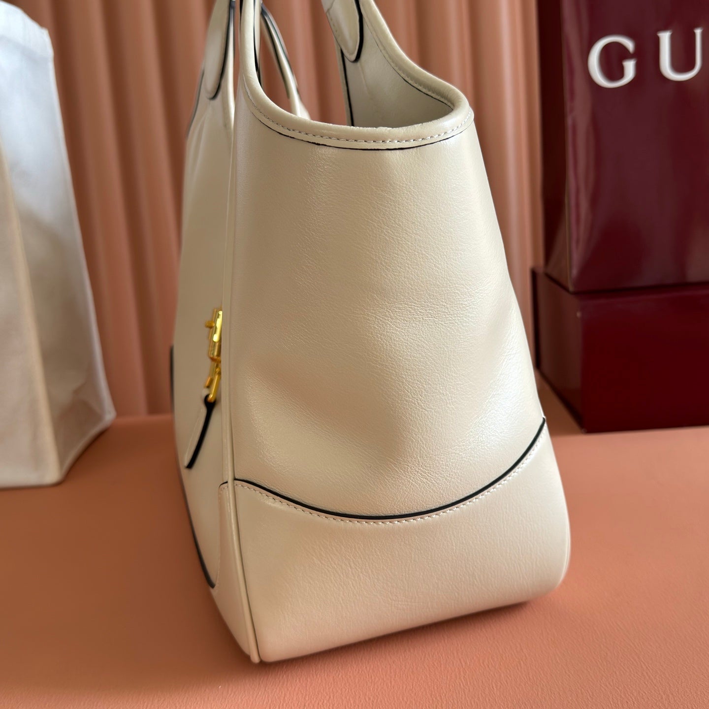 GG Mercato Medium Tote Bag Cream Lambskin