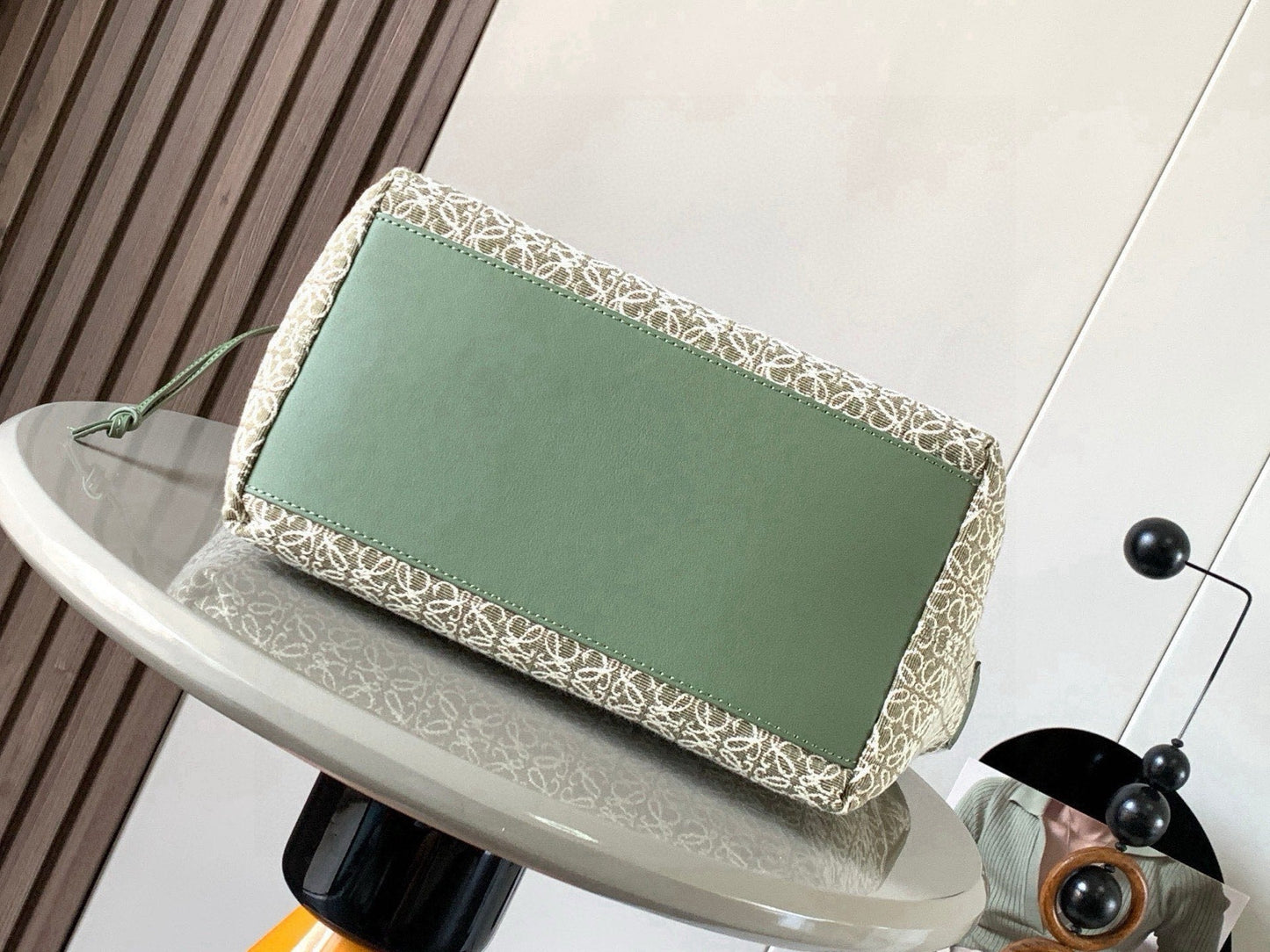 Loewe Cubi Anagram Bag 35cm Green White Jacquard Cotton Calfskin