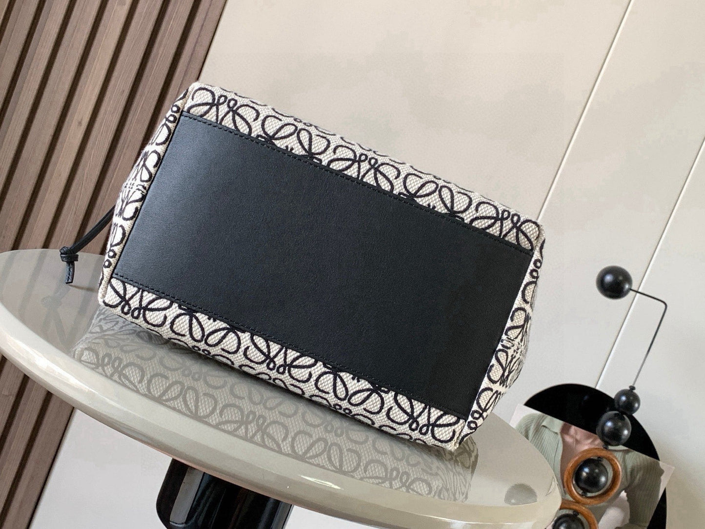 Loewe Cubi Anagram Bag 35cm Black White Jacquard Cotton Calfskin