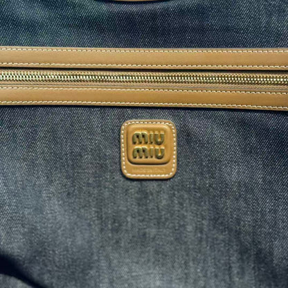 Miu 2026 Ivy Leather Tote Bag Blue Denim Leather