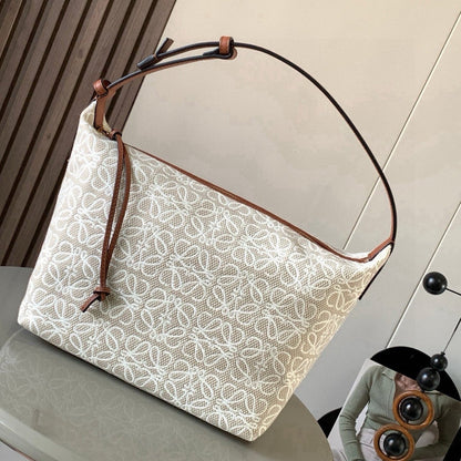 Loewe Cubi Anagram Bag 35cm Brown White Jacquard Cotton Calfskin