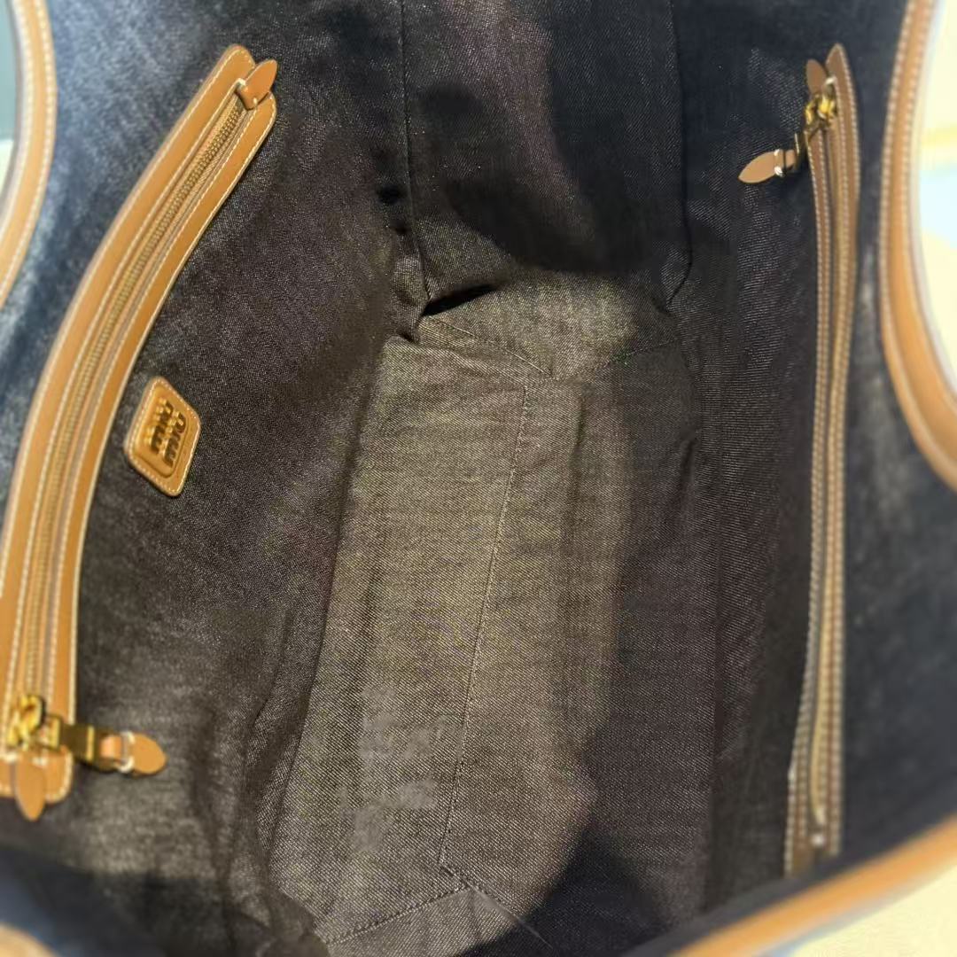 Miu 2026 Ivy Leather Tote Bag Blue Denim Leather