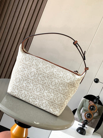Loewe Cubi Anagram Bag 35cm Brown White Jacquard Cotton Calfskin