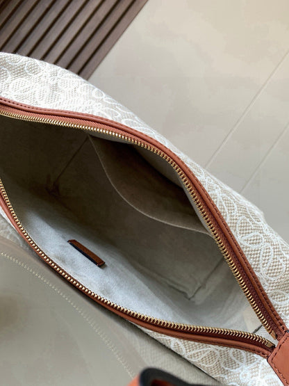 Loewe Cubi Anagram Bag 35cm Brown White Jacquard Cotton Calfskin